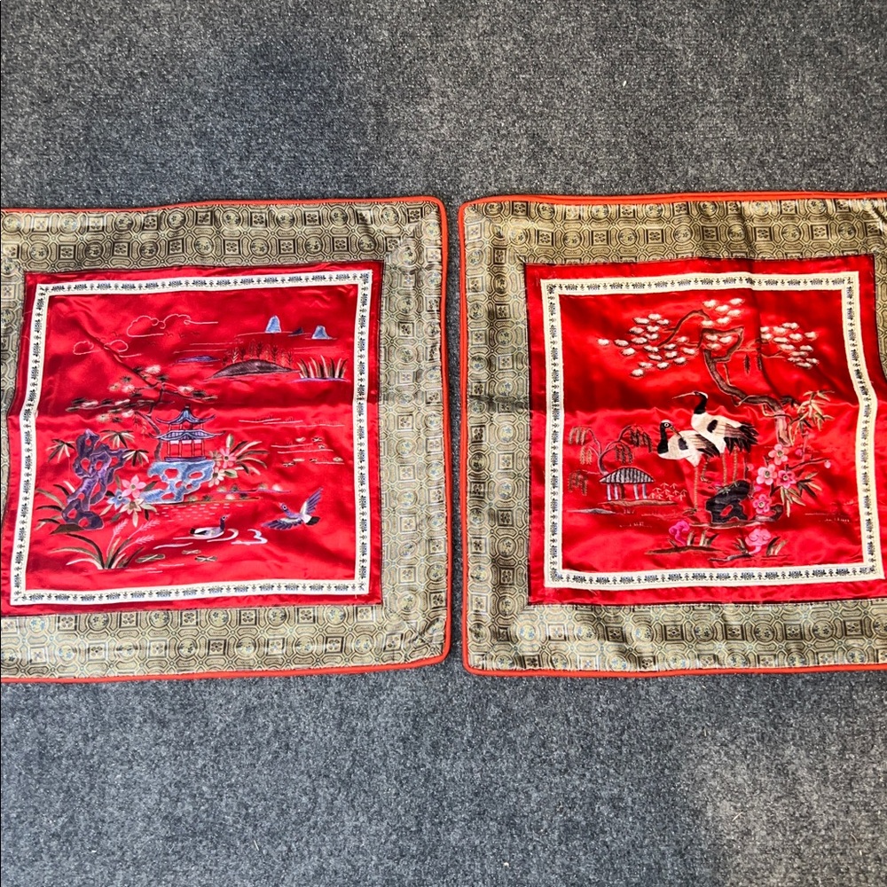 Red and Gold Pillow Cases with Asian Motif